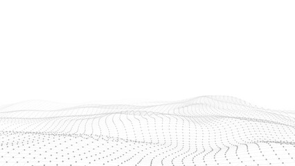 Digital technology white wave. Light cyberspace with motion dots and lines. Futuristic digital background artificial intelligence. Big data analytics.