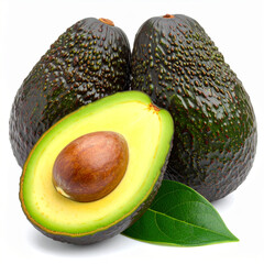 Fresh Hass Avocados with Green Leaves