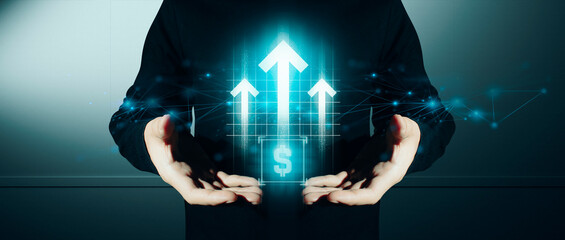 hand of businessman interactive touching a holographic of transaction financial network data...