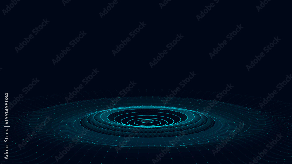 Poster abstract music sound wave with dots and lines. dark cyberspace with moving particles. vector futuris