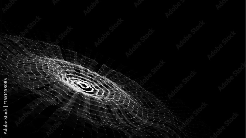 Poster abstract music sound wave with dots and lines. dark cyberspace with moving particles. vector futuris