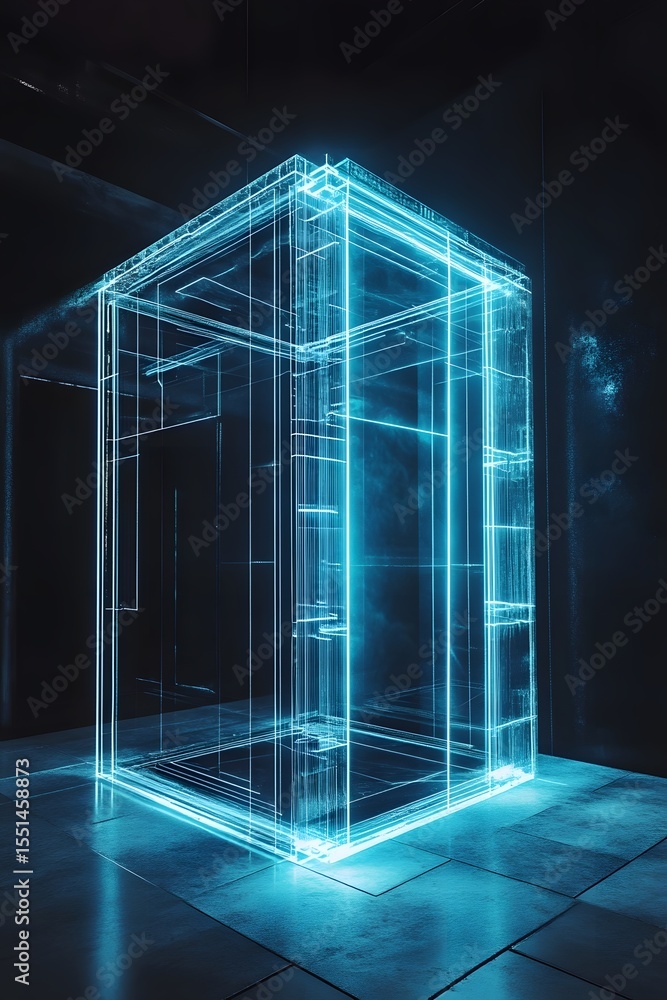 Poster conceptual art of a transparent glass vault with glowing lines representing secure digital assets an