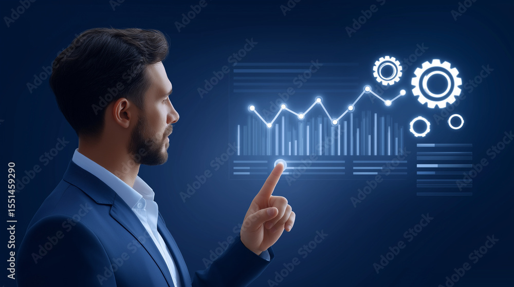 Aufkleber businessman engaging with ai data analytics dashboard and insights