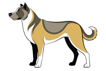 A Cartoon Dog Stands Alert, An Illustration of a Cute Canine Friend with Detailed Markings and a Curled Tail