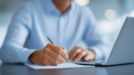 Fototapeta premium Businessman Using Digital Tools for Document Approval and Task Management