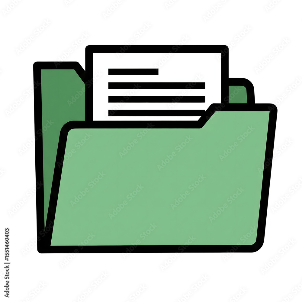 Poster green file folder icon with document pages isolated on a transparent background image