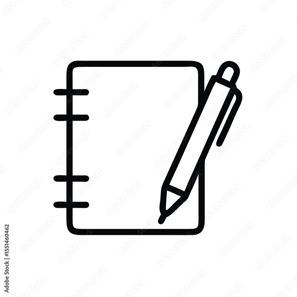 Poster notebook with pen vector icon for writing notes and planning tasks and appointments date