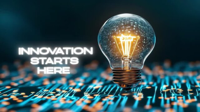 Glowing lightbulb idea fuels innovation technology circuit inspiration for creative future solutions development.
