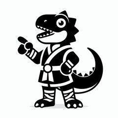 Naklejka premium Dinosaur in muay thai costume. Boxing Sport Cartoon Animal Clipart Line Art Vector Illustration. Reptile figure wearing kickboxing attire prehistoric fighter boxer outfit.