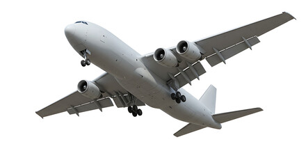Fototapeta premium A white cargo airplane is ascending into the sky with its landing gear deployed.