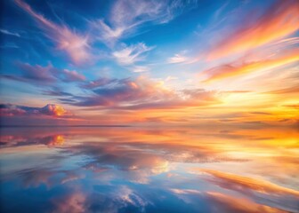 Naklejka premium Soft pinks and oranges blend with gentle blues and whites in a dreamy abstract sunrise sky with wispy clouds and a subtle gradient effect