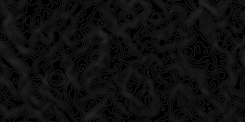 Topographic contour lines in white on a black background creating a detailed map like pattern.