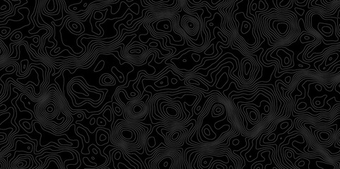 Topographic contour lines in white on a black background creating a detailed map like pattern.
