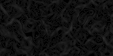Topographic contour lines in white on a black background creating a detailed map like pattern.