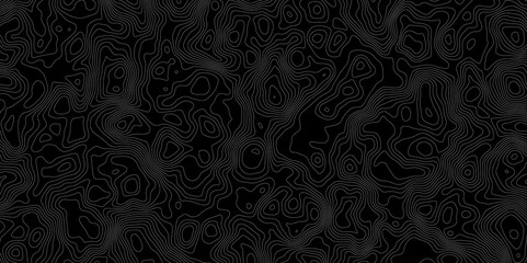 Topographic contour lines in white on a black background creating a detailed map like pattern.