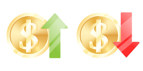 Change in dollar exchange rate, financial value. The value of money grows and decreases, for mobile concepts and web design Business, simple stable icon, symbols, rise and fall of the exchange rate