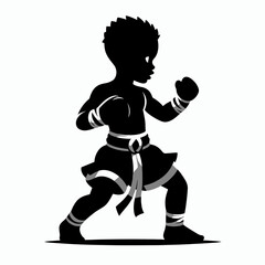 black boy in muay thai costume. Boxing Sport Cartoon Animal Clipart Line Art Vector Illustration. African american youth attire traditional fight wear martial.