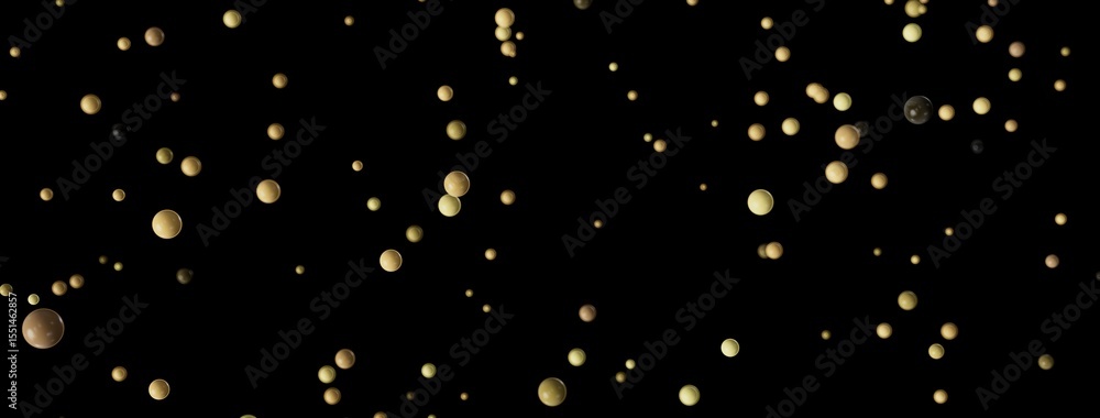 Poster Elegant abstract background with floating golden and beige bubbles on a black backdrop. Perfect for design projects.