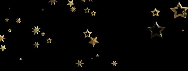 Elegant gold stars shimmer on a black background. Perfect for holiday, celebration, or luxury...
