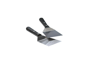 Steel trowel scraper or spatula rubber handle isolated on white background