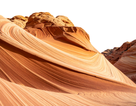 Sculpted Sandstone Rock Formation with Curved Grooves and Wind Erosion Patterns, Artistic Look, isolated on transparent background