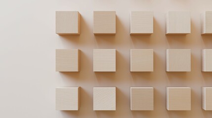 Generative AI, Minimalist Geometric Wooden Cube Patterns with Light and Shadow