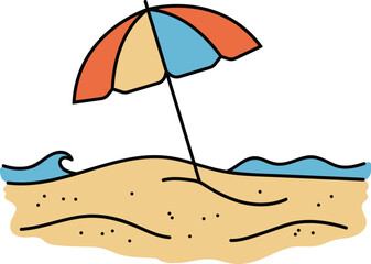 모래 위 파라솔, 여름 풍경 벡터 일러스트
