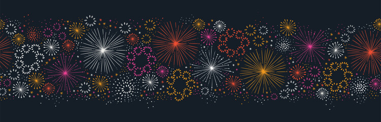 Fun hand drawn doodle fireworks, seamless pattern, great for textiles, wrapping, banner, wallpapers - vector design