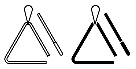 Linear icon. Triangular musical instrument vibrating at different frequencies from the blow of a short metal stick. Simple black and white vector isolated on white background
