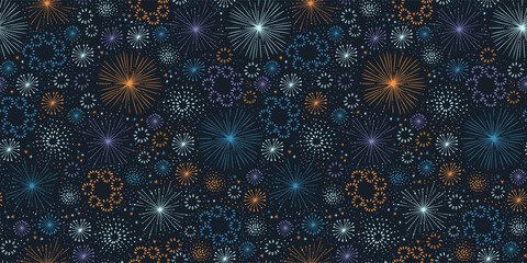 Fun hand drawn doodle fireworks, seamless pattern, great for textiles, wrapping, banner, wallpapers - vector design