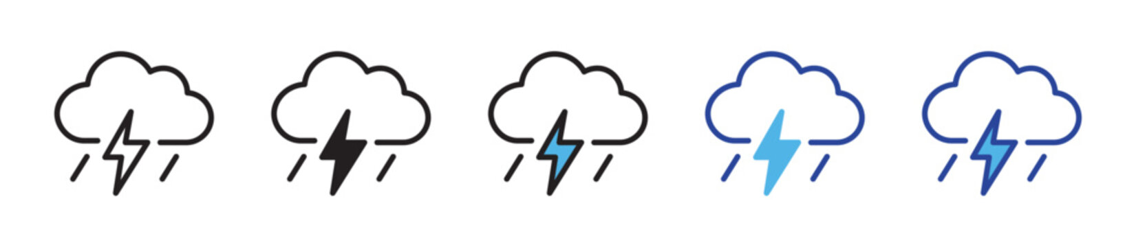 Strom icon set in outline and flat style , isolated on a white background. Vector illustration.