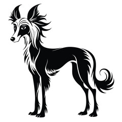 Elegant Black and White Silhouette of a Chinese Crested Dog Graceful and Striking Design for Pet Lovers