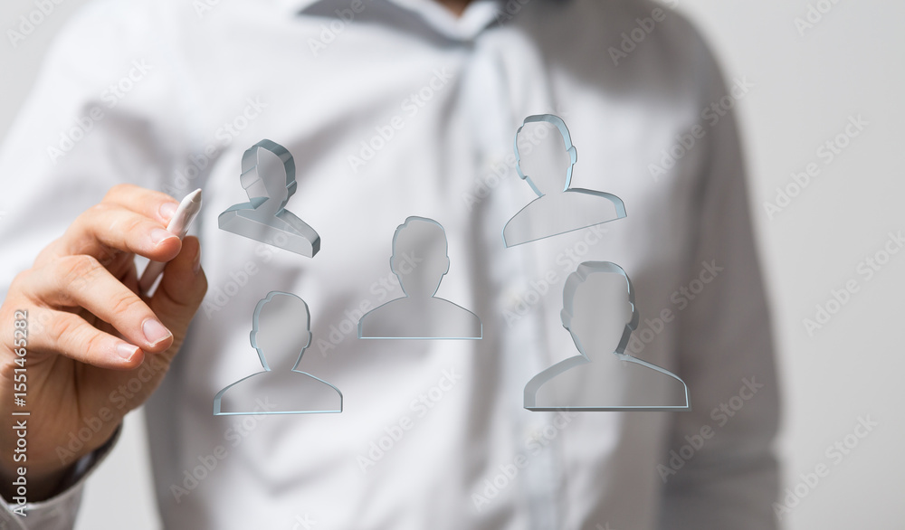 Poster Business person using digital interface to manage a team. Concept of teamwork and collaboration.