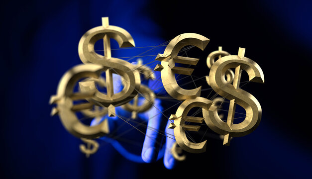 Image depicting interconnected dollar and euro symbols, representing global finance and currency exchange.
