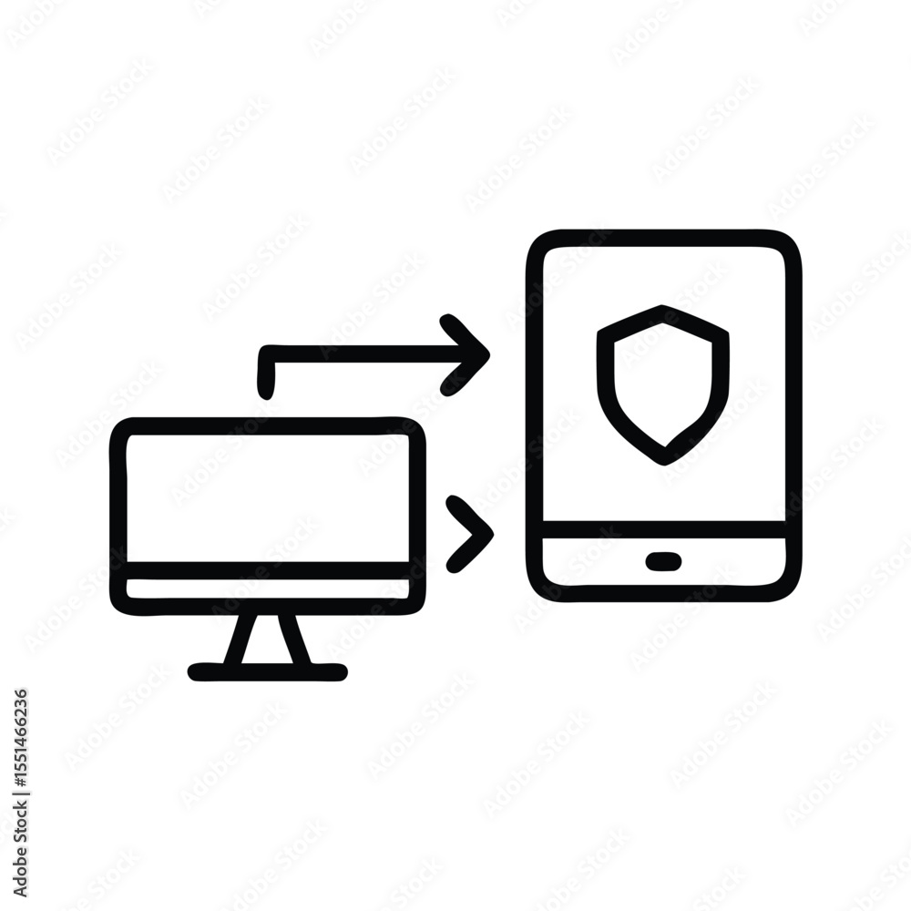 Poster secure data transfer between computer and mobile phone vector icon for data protection and safety on