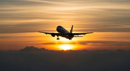 Airplane Takeoff During Golden Hour