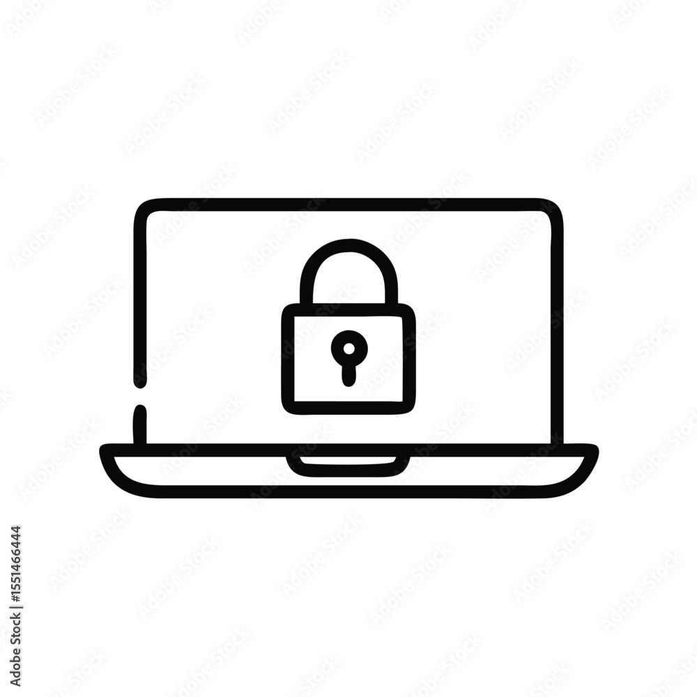 Aufkleber laptop security concept with padlock on screen for data protection and privacy outline style vector