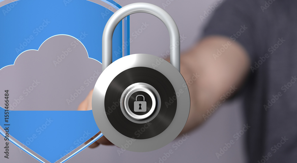 Poster High-quality image of a padlock over a cloud, symbolizing secure cloud data protection. Ideal for websites, blogs, and presentations.