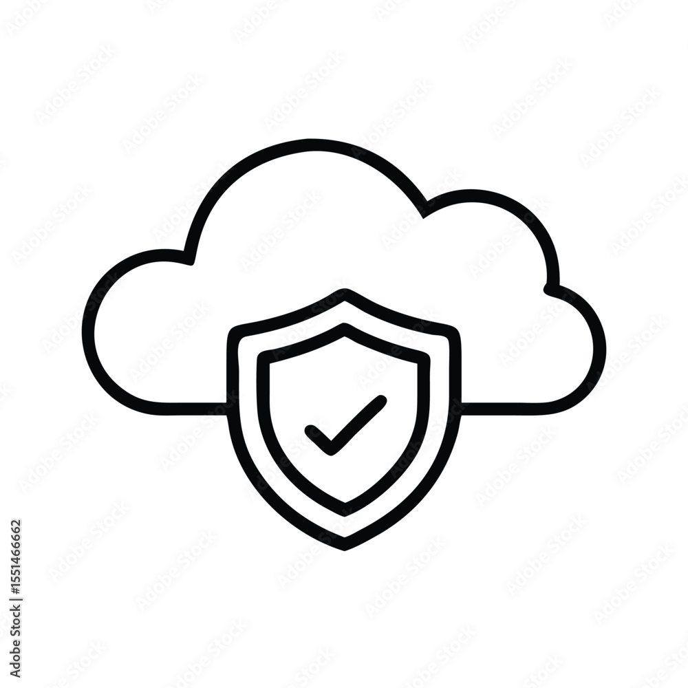 Poster cloud security data protection with shield and check mark for secure cloud services and data