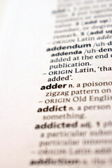 Close Up Of English Dictionary Page With Definition Word - Adder