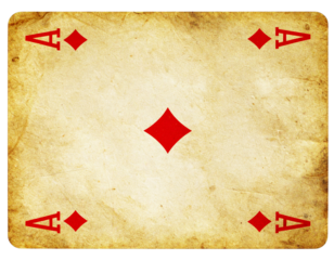 Vintage Ace of Diamonds Playing Card with Worn Edges and Faded Print, isolated on transparent background