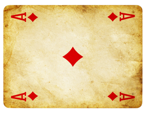 Vintage Ace of Diamonds Playing Card with Worn Edges and Faded Print, isolated on transparent background