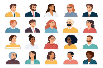 Diversity in Portraits: A vibrant tapestry of faces, each a unique individual, represents a spectrum of ethnicities, styles, and expressions. Embracing individuality.