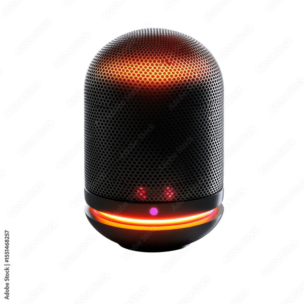 Poster futuristic mesh speaker radiating warmth high tech audio device innovation on transparent background
