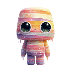 A mummy illustration with a 3d aesthetic, pretty pastel gradient, torn bandages
