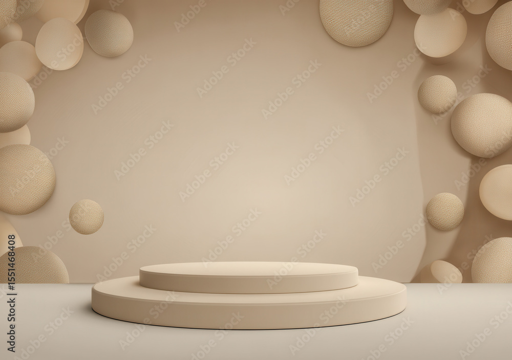 Aufkleber abstract minimal background with a podium for product presentation, in a beige color and with round 