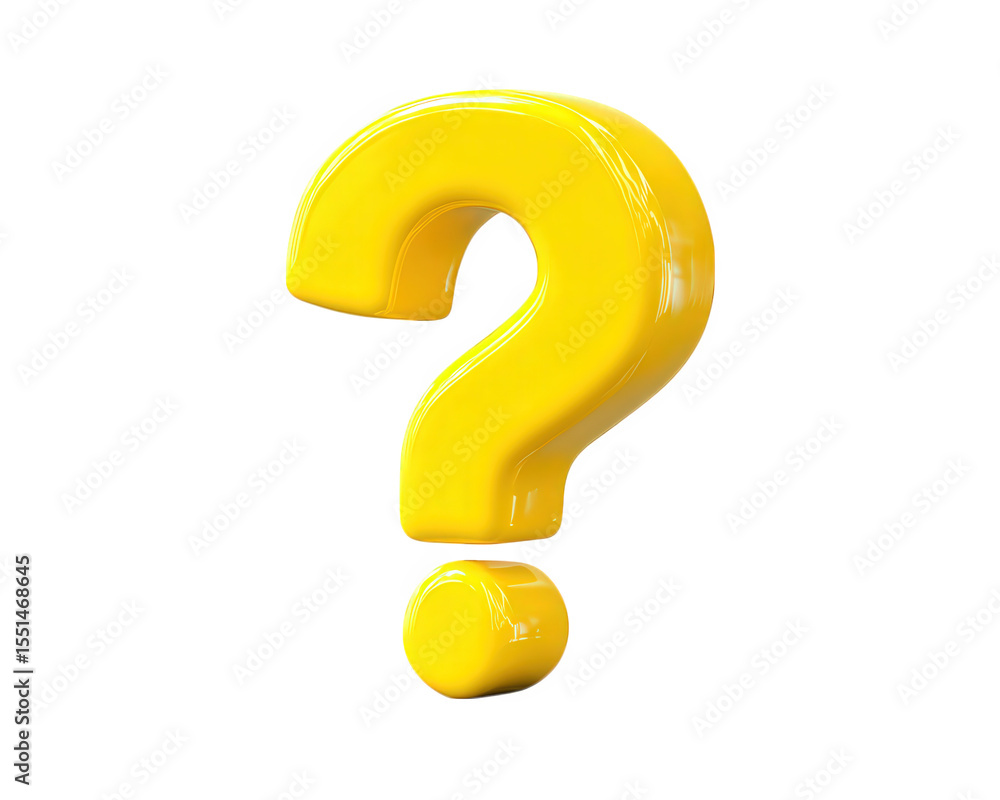 Poster yellow question mark 3d symbol isolated on transparency background glossy finish curiosity inquiry p