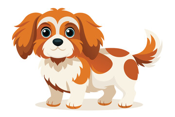 Adorable Cartoon Cavalier King Charles Spaniel with a Sweet Face and Brown and White Coat Standing Still