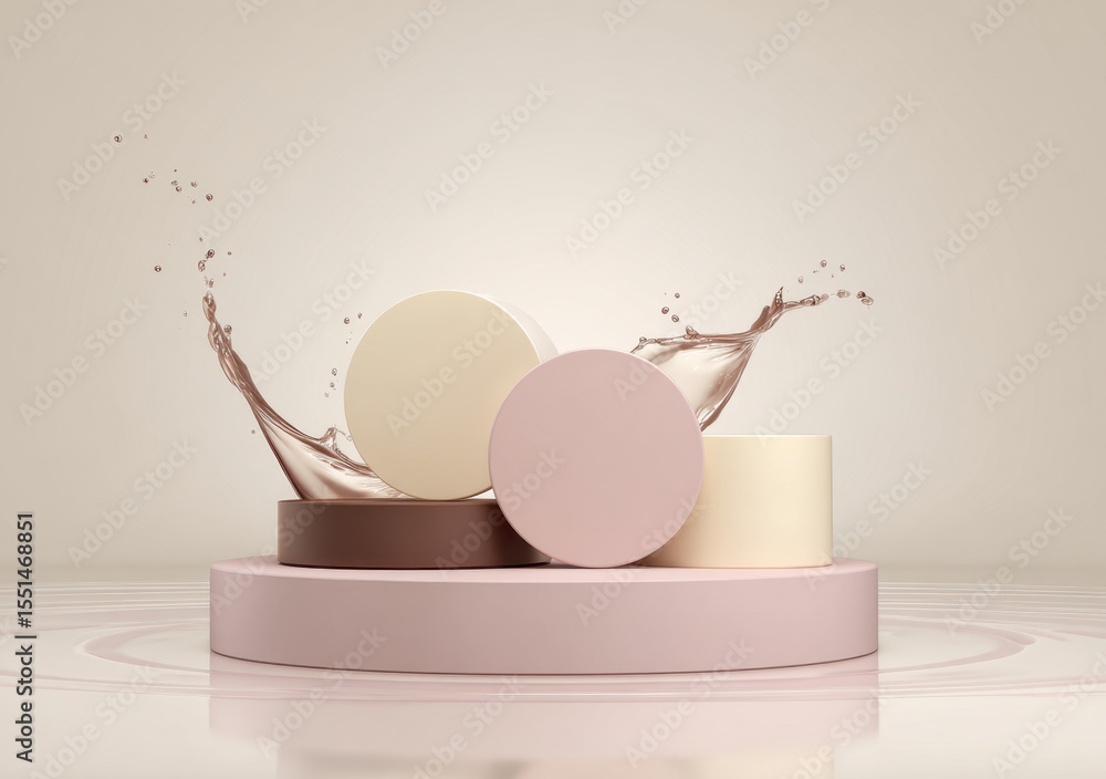 Aufkleber abstract minimalist composition of geometric shapes in beige and pink colors, creating an elegant di