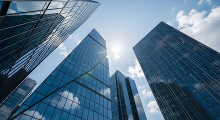 Modern Glass Office Skyscrapers Against Clear Sky